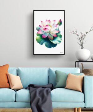 Lotus (Nelumbo nucifera) Watercolour Painting Style Art Print - Illustration Framed Plant Wall Art 15 Lotus (Nelumbo nucifera) Watercolour Painting Style Art Print - Illustration Framed Plant Wall Art - Image 2