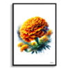 Marigold (Tagetes) Watercolour Painting Style Art Print - Illustration Framed Plant Wall Art 1 watercolour realist flowers marigoldtagetes front view