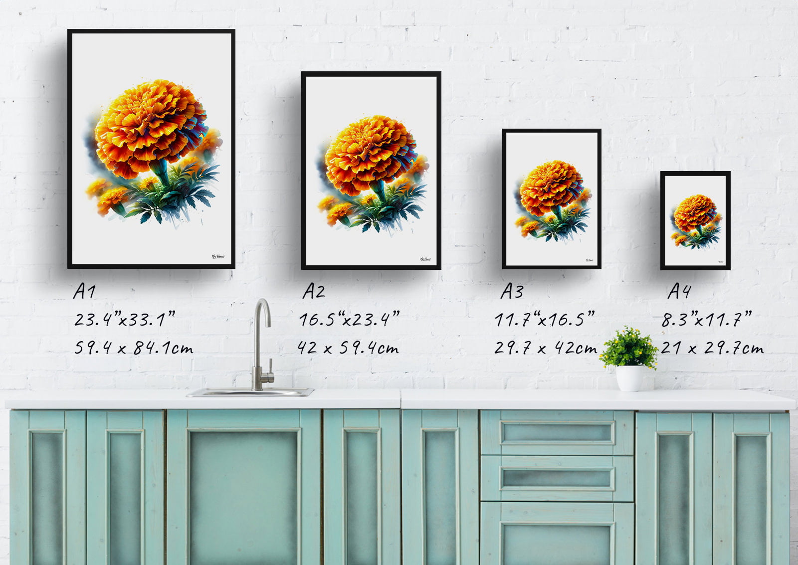 Marigold (Tagetes) Watercolour Painting Style Art Print - Illustration Framed Plant Wall Art 6 Marigold (Tagetes) Watercolour Painting Style Art Print - Illustration Framed Plant Wall Art - Image 4