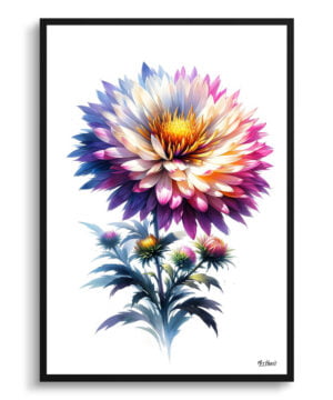 Michaelmas Daisy (Aster) Watercolour Painting Style Art Print - Illustration Framed Plant Wall Art