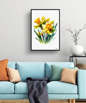 Narcissus Jonquil (Daffodil) Watercolour Painting Style Art Print - Illustration Framed Plant Wall Art - Image 2