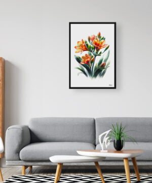 Natal Lily (Clivia) Watercolour Painting Style Art Print - Illustration Framed Plant Wall Art 16 Natal Lily (Clivia) Watercolour Painting Style Art Print - Illustration Framed Plant Wall Art - Image 3