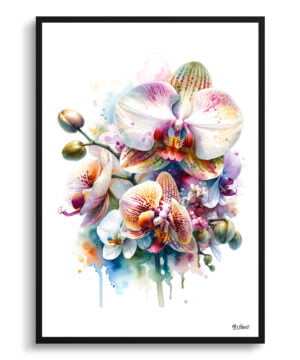 Orchid (Orchidaceae) Watercolour Painting Style Art Print - Illustration Framed Plant Wall Art