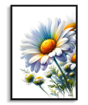Oxeye Marguerite (Daisy) Watercolour Painting Style Art Print - Illustration Framed Plant Wall Art