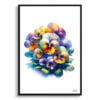 Pansy (Viola x wittrockiana) Watercolour Painting Style Art Print - Illustration Framed Plant Wall Art 2 watercolour realist flowers pansyviola x wittrockiana front view