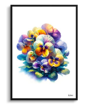 Pansy (Viola x wittrockiana) Watercolour Painting Style Art Print - Illustration Framed Plant Wall Art