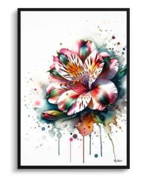 Peruvian Lily of the Incas (Alstroemeria) Watercolour Painting Style Art Print - Illustration Framed Plant Wall Art