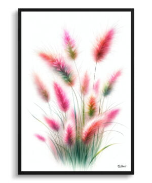 Pink Muhly Grass (Muhlenbergia) Watercolour Painting Style Art Print - Illustration Framed Plant Wall Art