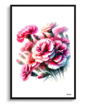 Pinks (Dianthus) Watercolour Painting Style Art Print - Illustration Framed Plant Wall Art