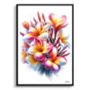 Plumeria (Frangipani) Watercolour Painting Style Art Print - Illustration Framed Plant Wall Art 2 watercolour realist flowers plumeriafrangipani front view