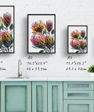 Proteas (Sugarbushes) Watercolour Painting Style Art Print - Illustration Framed Plant Wall Art 17 Proteas (Sugarbushes) Watercolour Painting Style Art Print - Illustration Framed Plant Wall Art - Image 4