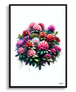 Rhododendron (Azalea) Watercolour Painting Style Art Print - Illustration Framed Plant Wall Art