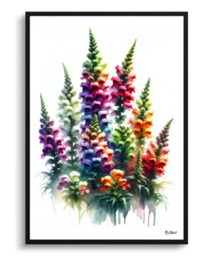 Snapdragon ( Antirrhinum) Watercolour Painting Style Art Print - Illustration Framed Plant Wall Art