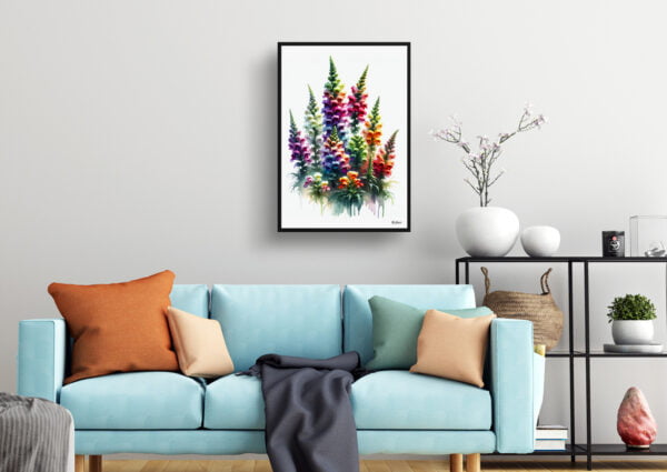 watercolour realist flowers snapdragon antirrhinum living room
