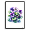 Sweet Violet (Viola odorata) Watercolour Painting Style Art Print - Illustration Framed Plant Wall Art 2 watercolour realist flowers sweet violetviola odorata front view
