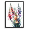 Sword lilies (Gladiolus) Watercolour Painting Style Art Print - Illustration Framed Plant Wall Art 1 watercolour realist flowers sword liliesgladiolus front view