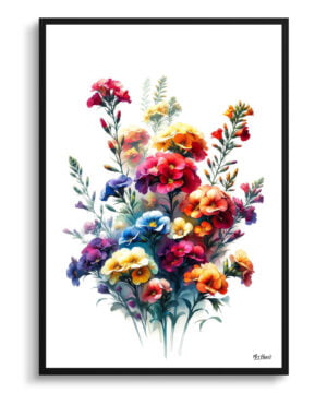 Wallflowers (Erysimum) Watercolour Painting Style Art Print - Illustration Framed Plant Wall Art