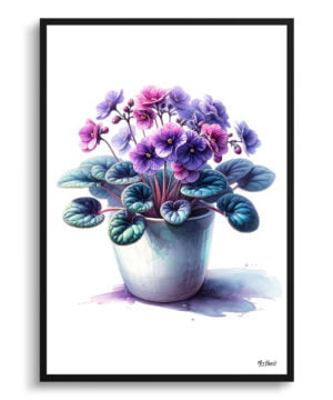 African Violet (Saintpaulia Ionantha) Watercolour Style Art Print - Illustration Painting Framed Plant Wall Art
