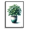 Basil (Ocimum Basilicum) Watercolour Style Art Print - Illustration Painting Framed Plant Wall Art 1 watercolour realist home plants basilocimum basilicum front view