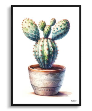 Bunny Ears Cactus (Opuntia microdasys) Watercolour Style Art Print - Illustration Painting Framed Plant Wall Art