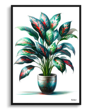 Chinese Evergreen (Aglaonema Commutatum) Watercolour Style Art Print - Illustration Painting Framed Plant Wall Art