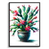 Christmas cactus (Schlumbergera x buckleyi) Watercolour Style Art Print - Illustration Painting Framed Plant Wall Art 2 watercolour realist home plants christmas cactusschlumbergera x buckleyi front view