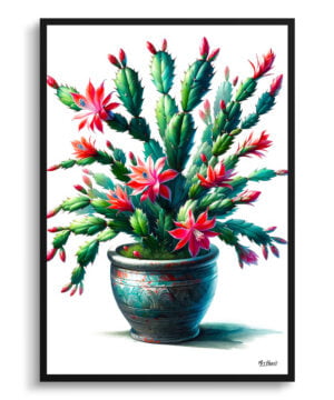 Christmas cactus (Schlumbergera x buckleyi) Watercolour Style Art Print - Illustration Painting Framed Plant Wall Art