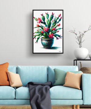 Christmas cactus (Schlumbergera x buckleyi) Watercolour Style Art Print - Illustration Painting Framed Plant Wall Art - Image 2