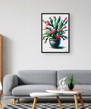 Christmas cactus (Schlumbergera x buckleyi) Watercolour Style Art Print - Illustration Painting Framed Plant Wall Art - Image 3