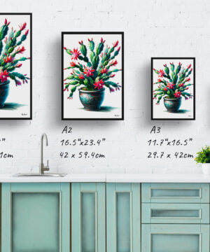 Christmas cactus (Schlumbergera x buckleyi) Watercolour Style Art Print - Illustration Painting Framed Plant Wall Art - Image 4