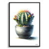 Dwarf Turks Cap Cactus (Melocactus matanzanus) Watercolour Style Art Print - Illustration Painting Framed Plant Wall Art 1 watercolour realist home plants dwarf turks cap cactusmelocactus matanzanus front view