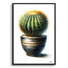 Golden Barrel Cactus (Echinocactus grusonii) Watercolour Style Art Print - Illustration Painting Framed Plant Wall Art 1 watercolour realist home plants golden barrel cactusechinocactus grusonii front view