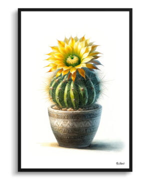 Indian head cactus (Parodia cactus) Watercolour Style Art Print - Illustration Painting Framed Plant Wall Art