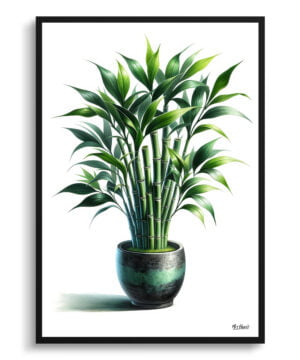 Lucky Bamboo (Dracaena Sanderiana) Watercolour Style Art Print - Illustration Painting Framed Plant Wall Art