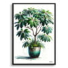 Money Tree (Guiana Chestnut) Watercolour Style Art Print - Illustration Painting Framed Plant Wall Art 1 watercolour realist home plants money treeguiana chestnut front view