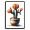Moon Cactus (Gymnocalycium Mihanovichii ) Watercolour Style Art Print - Illustration Painting Framed Plant Wall Art 2 watercolour realist home plants moon cactusgymnocalycium mihanovichii front view