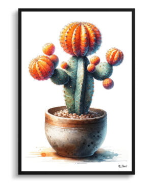 Moon Cactus (Gymnocalycium Mihanovichii ) Watercolour Style Art Print - Illustration Painting Framed Plant Wall Art