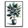 Rubber Plant (Ficus Elastica) Watercolour Style Art Print - Illustration Painting Framed Plant Wall Art