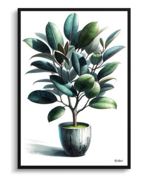 Rubber Plant (Ficus Elastica) Watercolour Style Art Print - Illustration Painting Framed Plant Wall Art
