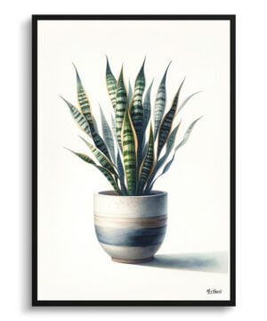 Snake Plant (Dracaena trifasciata) Watercolour Style Art Print - Illustration Painting Framed Plant Wall Art