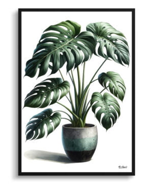 Swiss cheese plant (Monstera deliciosa) Watercolour Style Art Print - Illustration Painting Framed Plant Wall Art