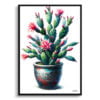 Thanksgiving Cactus (Schlumbergera truncata) Watercolour Style Art Print - Illustration Painting Framed Plant Wall Art 2 watercolour realist home plants thanksgiving cactusschlumbergera truncata front view
