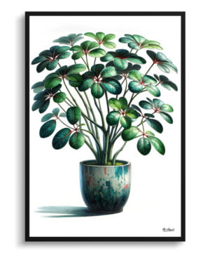 Umbrella Plant (Schefflera Actinophylla) Watercolour Style Art Print - Illustration Painting Framed Plant Wall Art