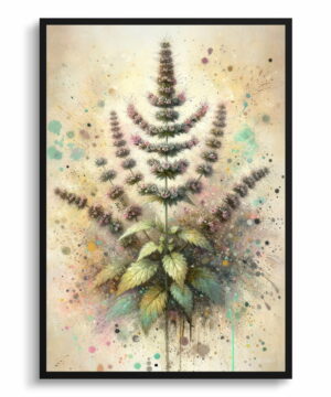 Catnip (Nepeta cataria) Oil Painting Style Art Print - Whimsical Painting Framed Plant Wall Art 18 oil whimsical home plants catnipnepeta cataria front view