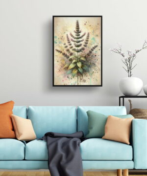 Catnip (Nepeta cataria) Oil Painting Style Art Print - Whimsical Painting Framed Plant Wall Art 23 oil whimsical home plants catnipnepeta cataria living room 1