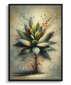 Croton (Codiaeum Variegatum) Oil Painting Style Art Print - Whimsical Painting Framed Plant Wall Art 22 oil whimsical home plants crotoncodiaeum variegatum front view 1