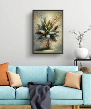 Croton (Codiaeum Variegatum) Oil Painting Style Art Print - Whimsical Painting Framed Plant Wall Art 23 oil whimsical home plants crotoncodiaeum variegatum living room 1