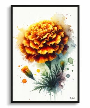 Marigold (Tagetes) Watercolour Botanical Art Print - Blotted Painting Framed Plant Wall Art 18 Marigold (Tagetes) Watercolour Botanical Art Print - Blotted Painting Framed Plant Wall Art - Image 5