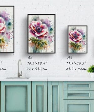 Windflower (Anemone) Watercolour Botanical Art Print - Blotted Painting Framed Plant Wall Art 21 Windflower (Anemone) Watercolour Botanical Art Print - Blotted Painting Framed Plant Wall Art - Image 8