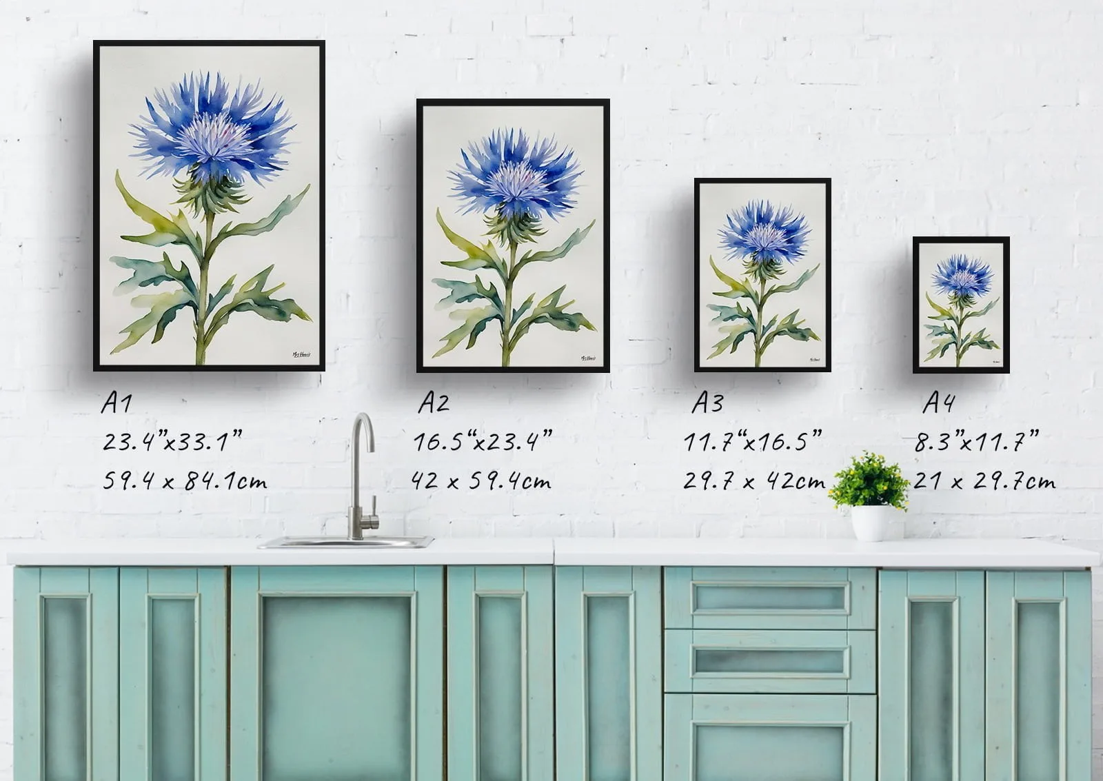 Cornflower Watercolour Botanical Art Print - Centaurea cyanus Blue Boy Minimalist Framed Plant Wall Art 10 Cornflower Watercolour Botanical Art Print - Centaurea cyanus Blue Boy Minimalist Framed Plant Wall Art - Image 8